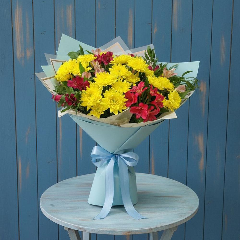 Букет цветов из: Альстромерии и Хризантемы в Прогресс