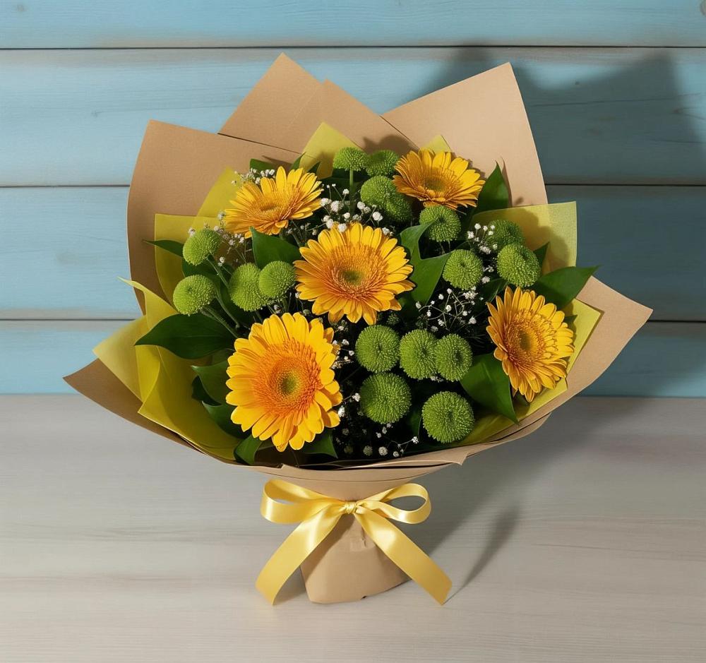 Букет цветов из: Герберы и Хризантемы в Прогресс