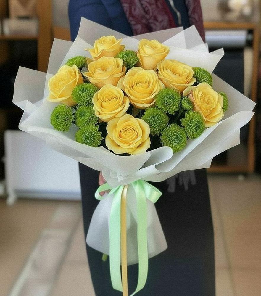 Букет цветов из: Хризантемы и Розы в Прогресс