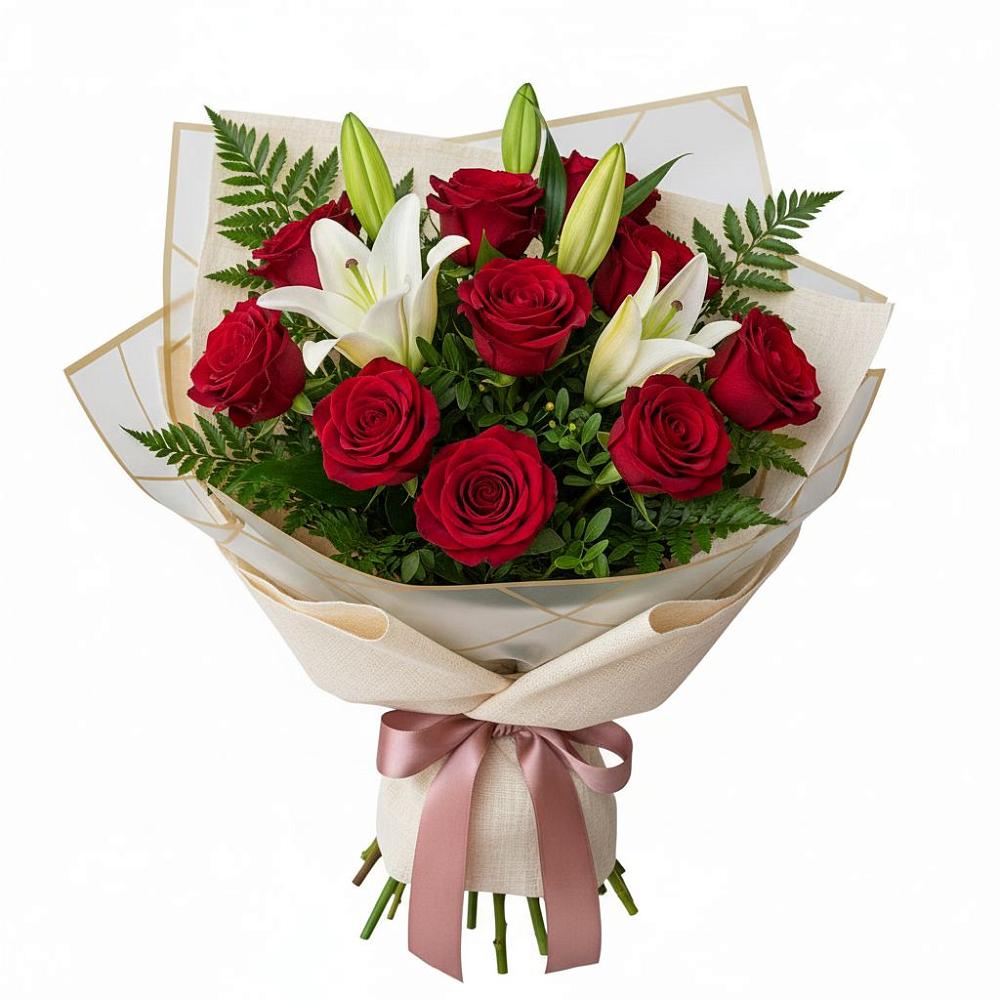 Букет цветов из: Лилии и Розы в Прогресс