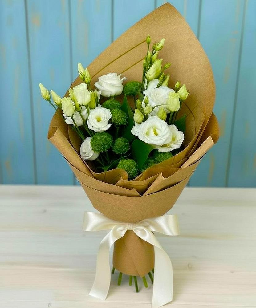 Букет цветов из: Хризантемы и Лизиантусы в Прогресс