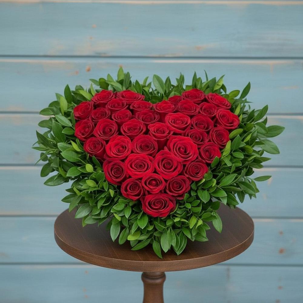 Цветочная композиция из Розы в виде сердца в Прогресс