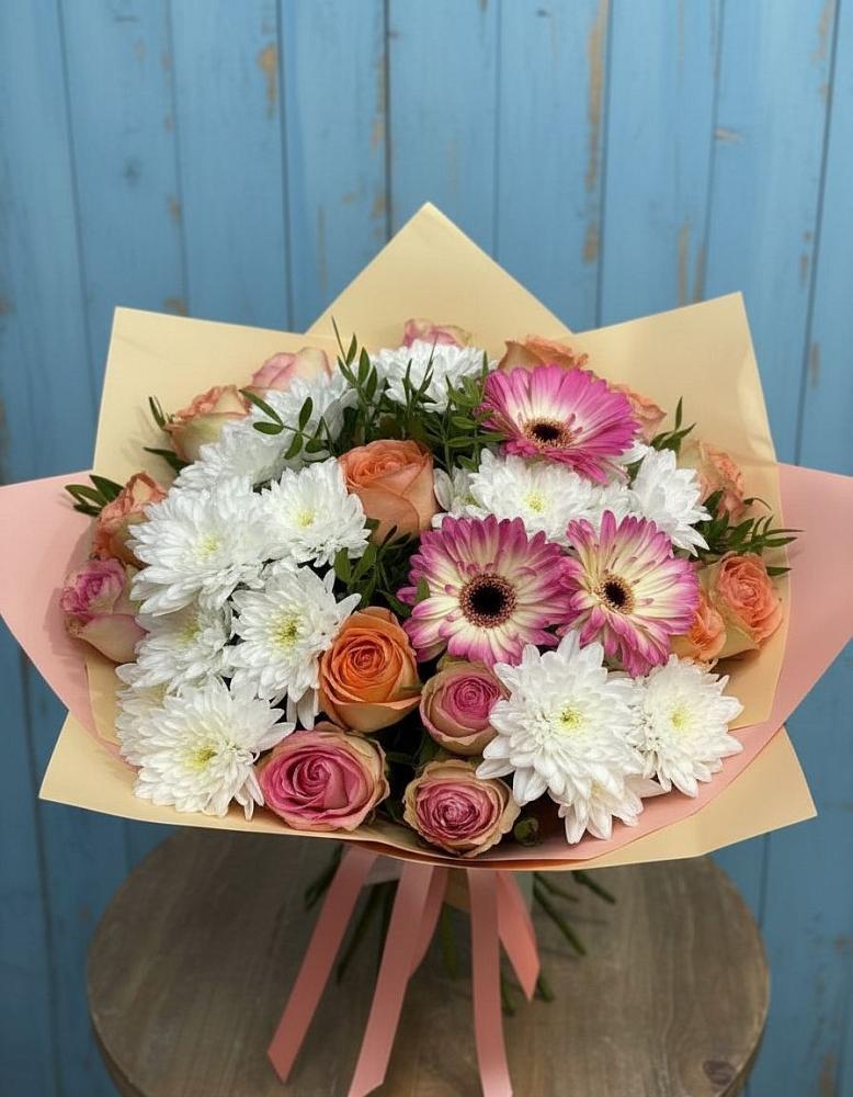 Букет цветов из: Розы, Герберы и Хризантемы в Прогресс