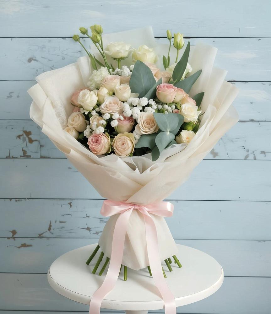 Букет цветов из: Розы и Лизиантусы в Прогресс