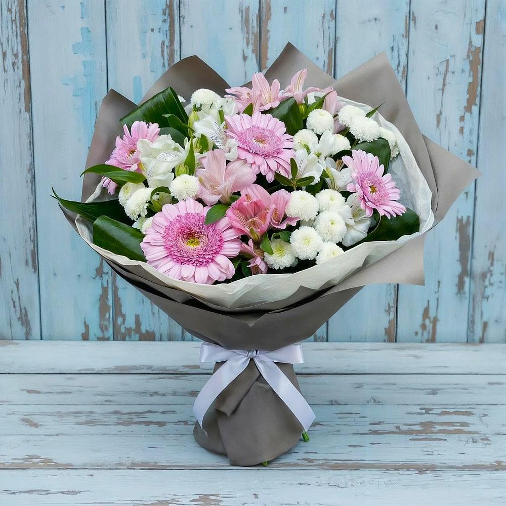 Букет цветов из: Герберы, Альстромерии и Хризантемы в Прогресс