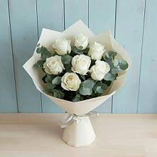 Букет Белые розы в Эвкалипте в Прогресс
