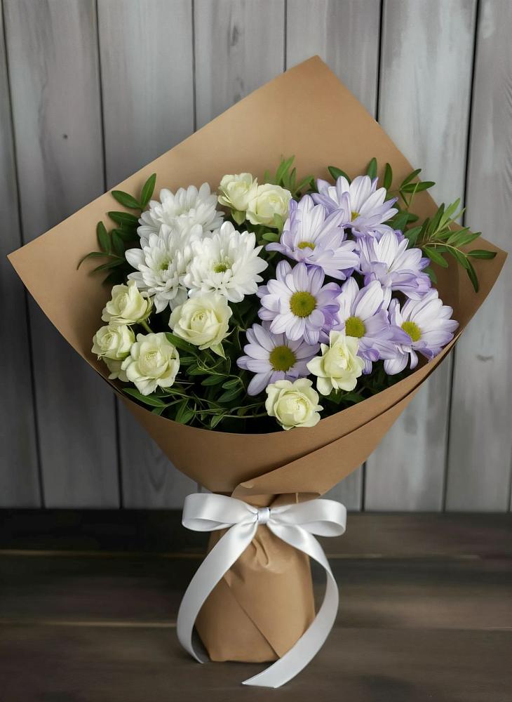 Букет цветов из: Хризантемы и Розы в Прогресс