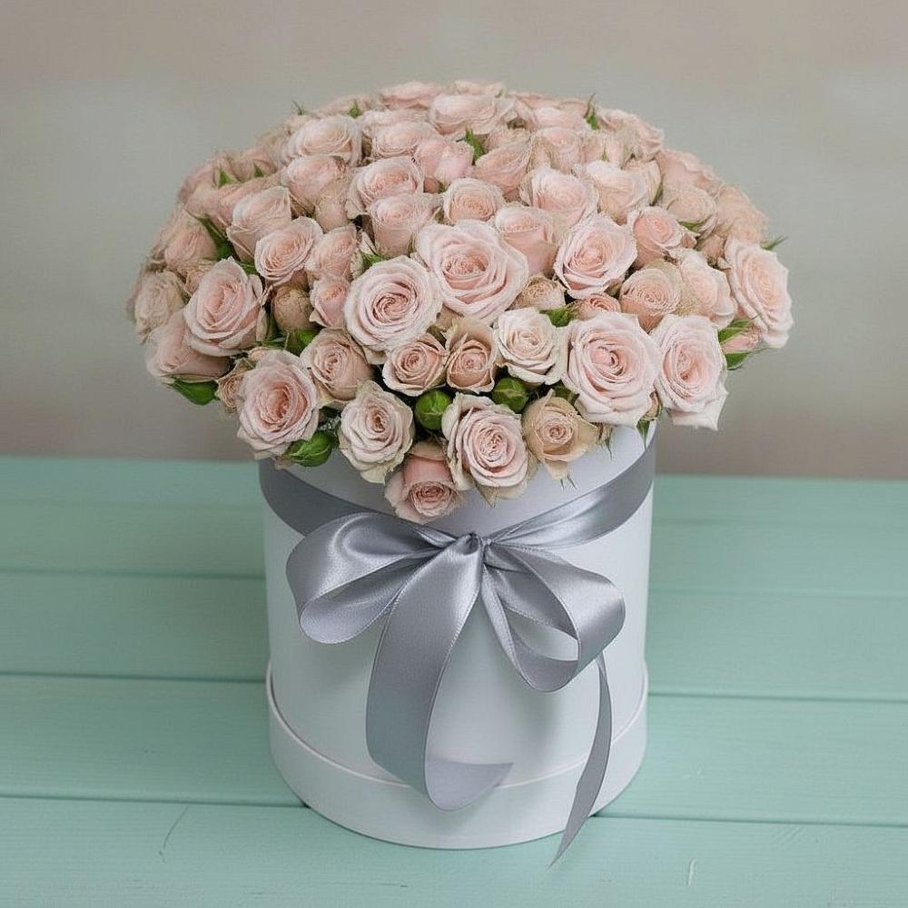 Цветочная композиция из Розы в шляпной коробке в Прогресс